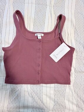Athleta Ribbed Button-Front Cropped Tank - Mauve